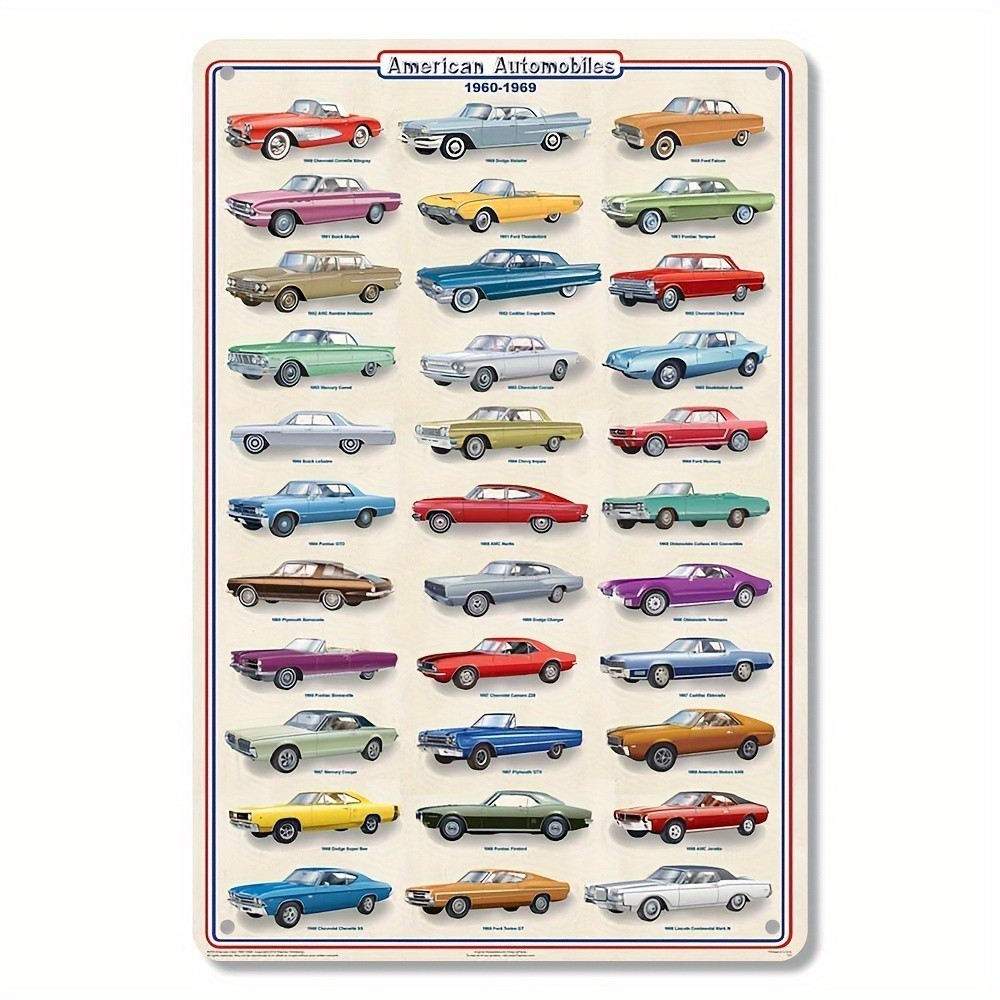 1960s American Cars Metal Sign – Classic Auto Enthusiast Tin Wall Art