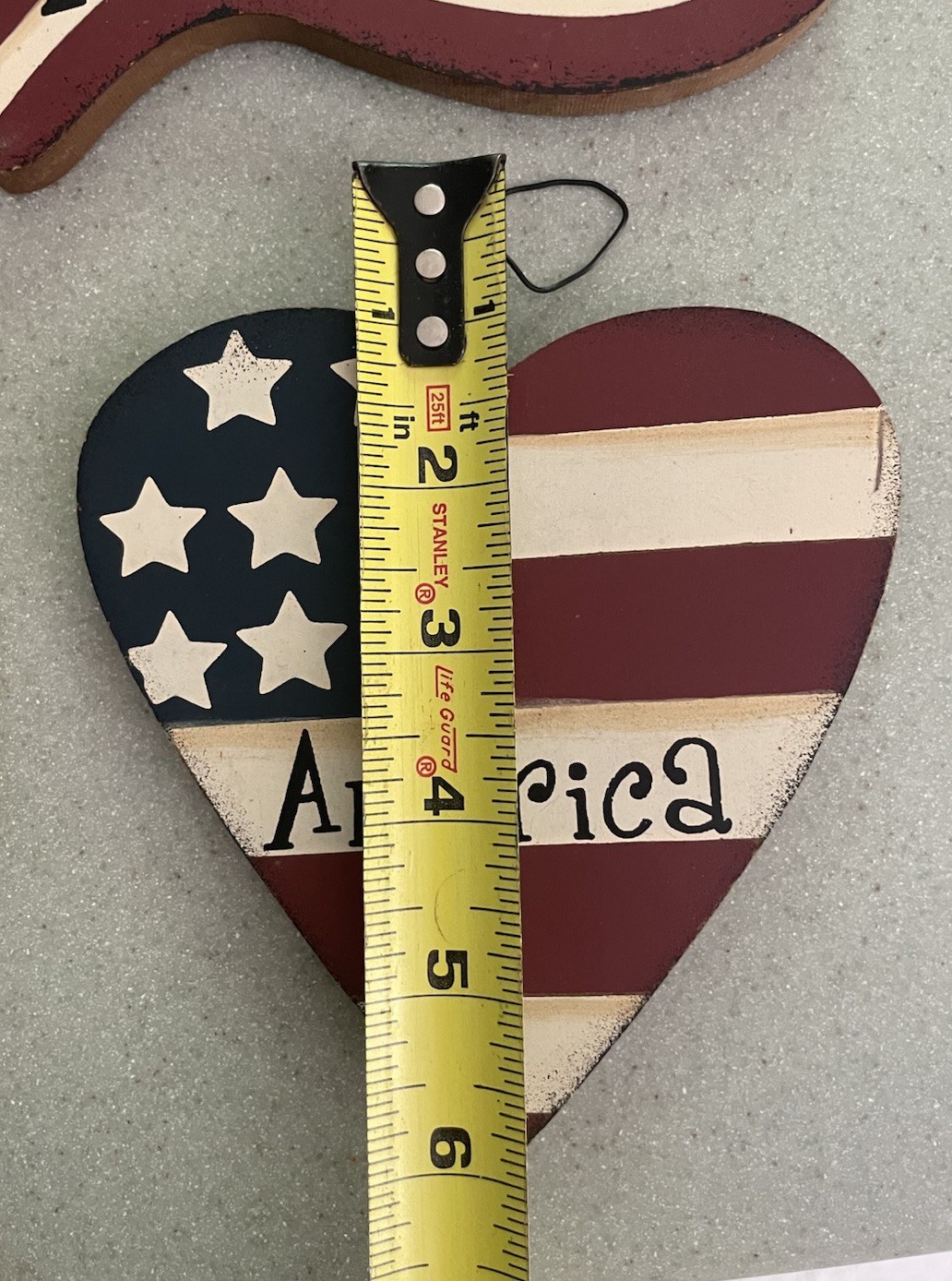 Primitive Americana Wood Wall Hanging Set USA Flag Heart Star Rustic Country