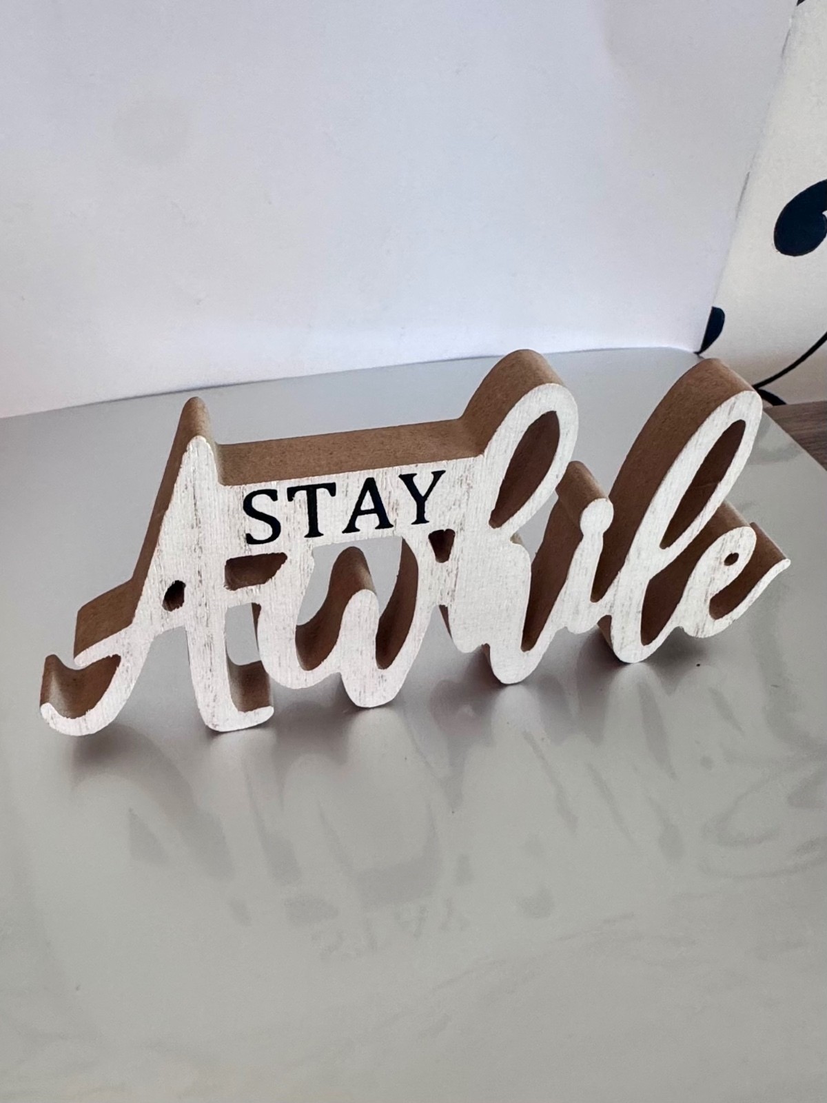 Small Stay Awhile Decorative Wooden Tabletop Sign