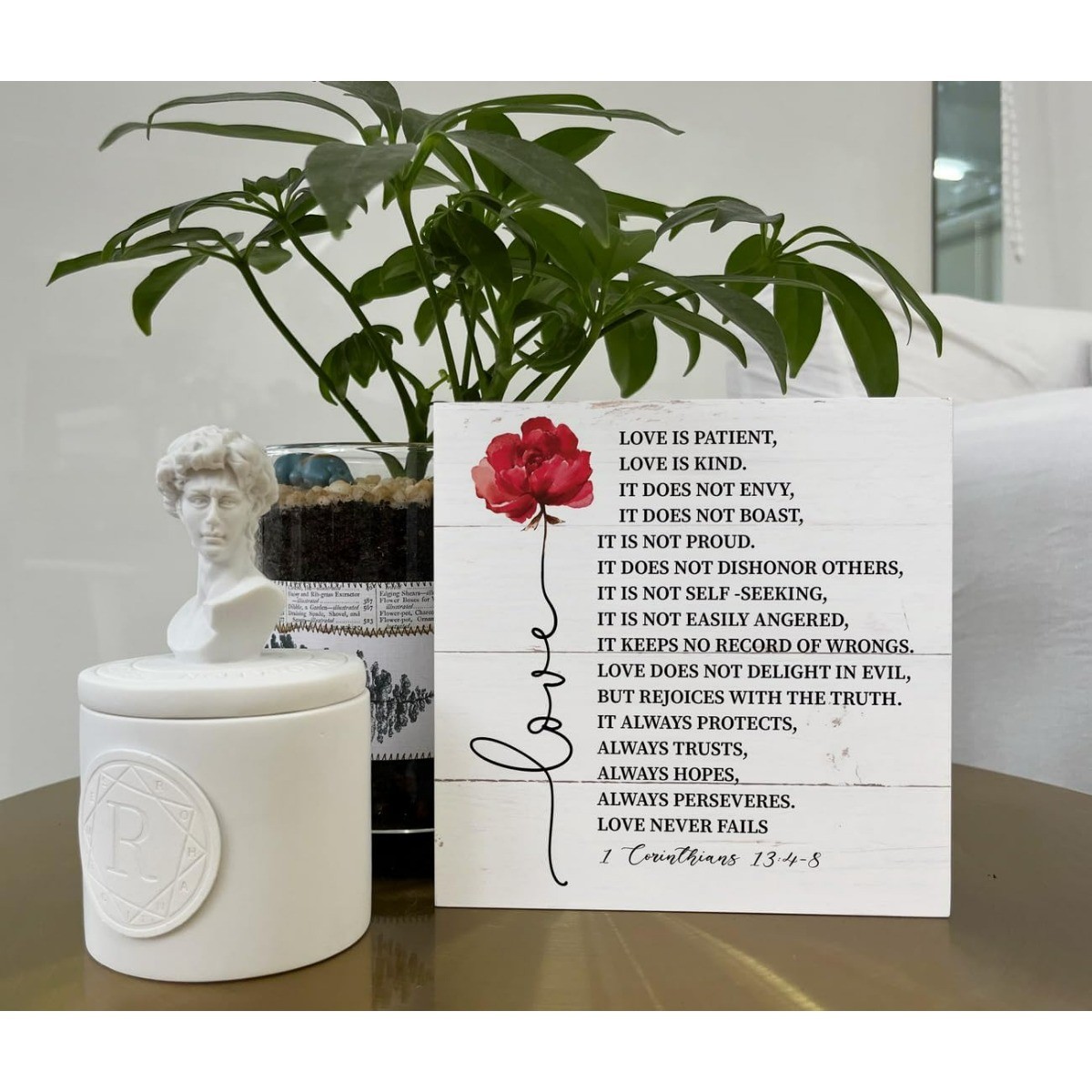 1 Corinthians 13 “Love is Patient” Wooden Block Sign Christian Home Decor Gift