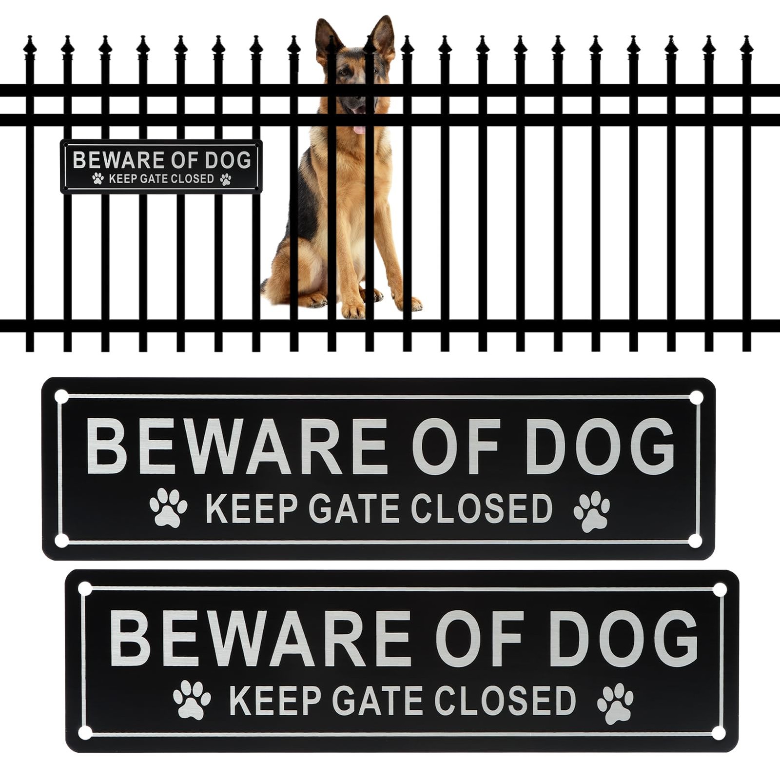 Beware of Dog Sign Keep Gate Closed, 2 Pack Rust Free Aluminum Dog on Premises S