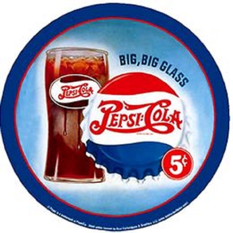 PEPSI COLA BIG,BIG GLASS ROUND METAL SIGN