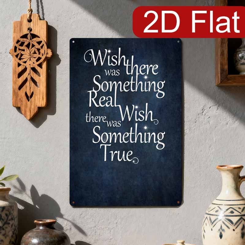 Elegant White Script Wish Real True Metal Sign Apartment Wall Ornament