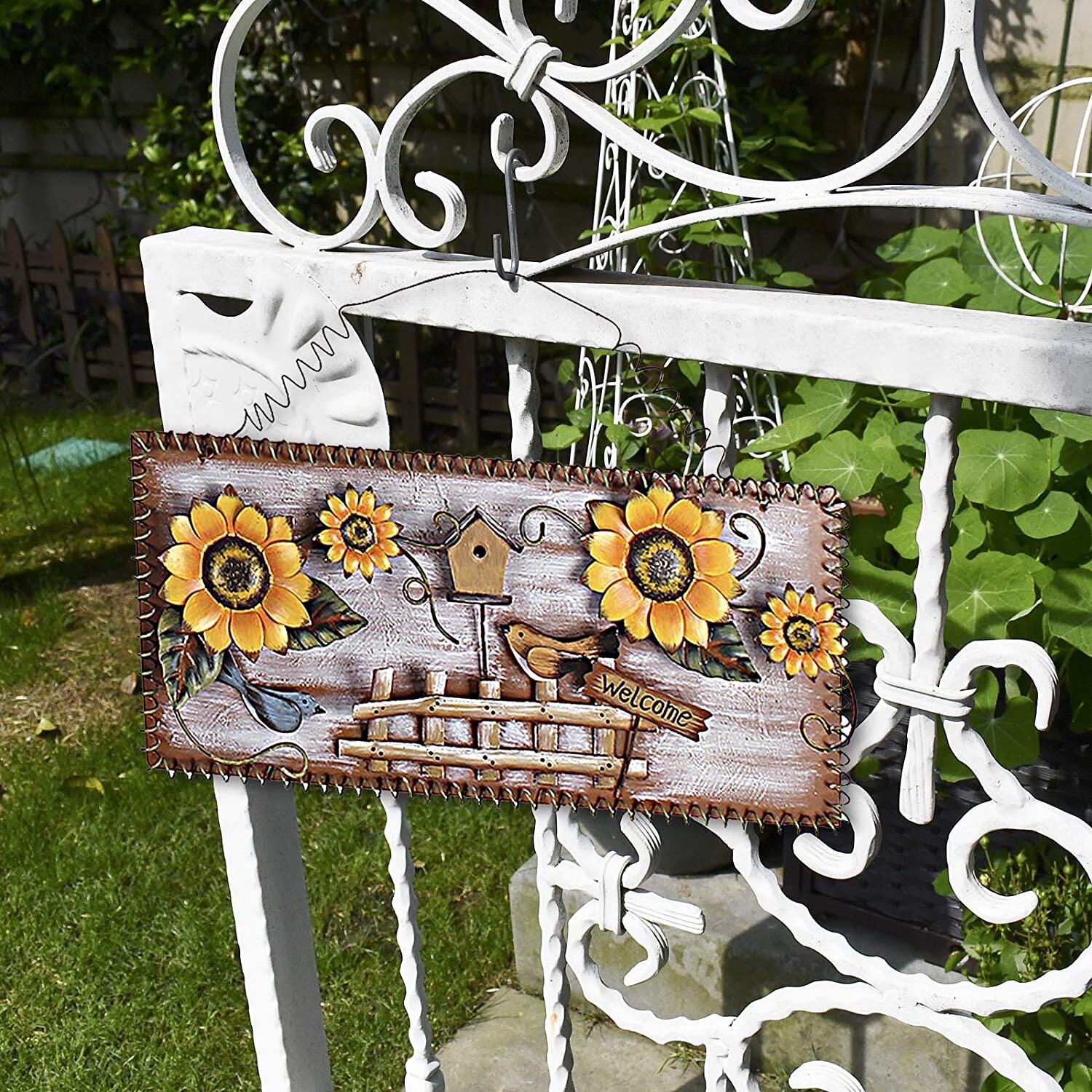 Vintage Sunflower Decor Welcome Sign for Front Door, Garden Themed Welcome Door