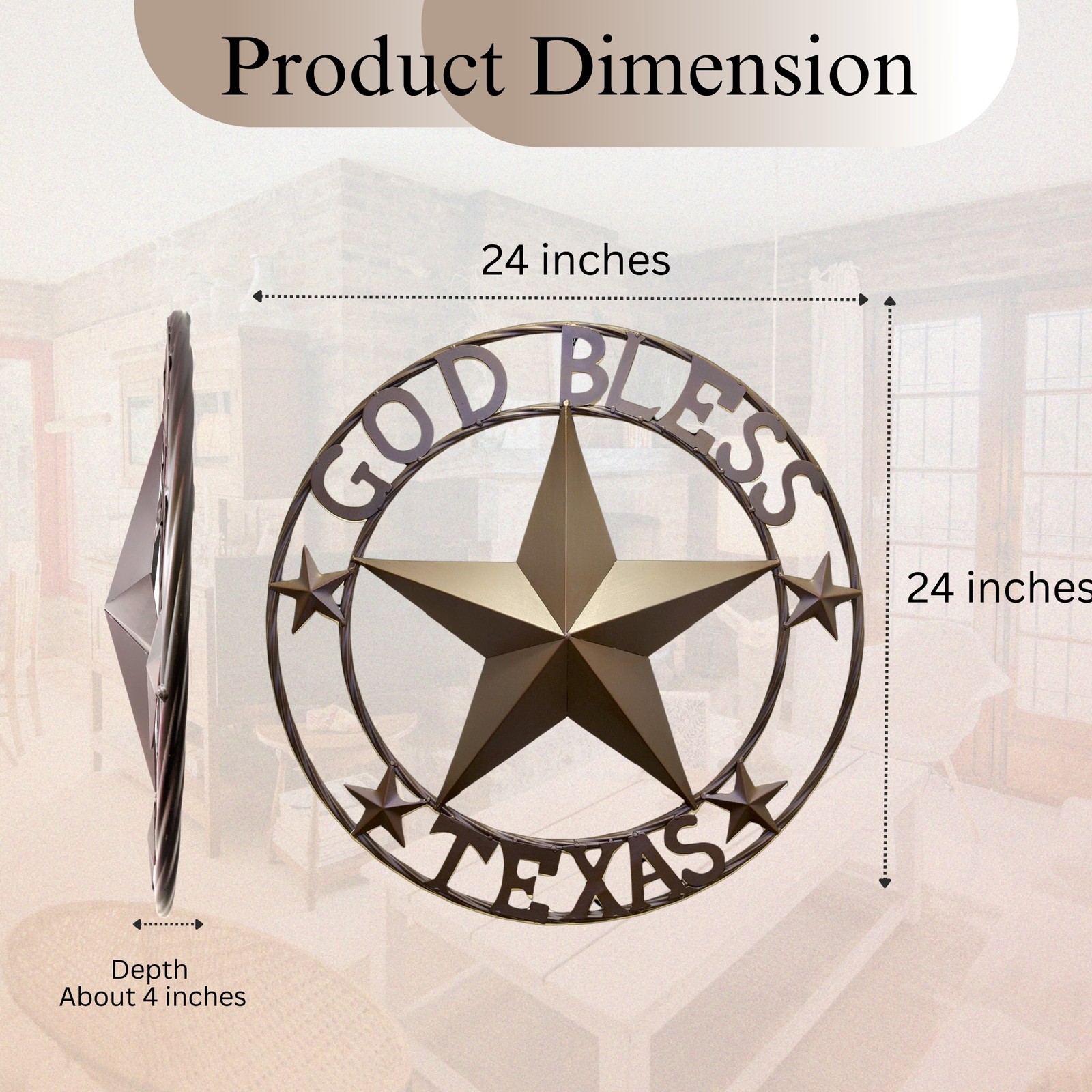 Rustic Metal Circle God Bless Texas Star Wall Hanging Sign Plaque WelcomeDecor