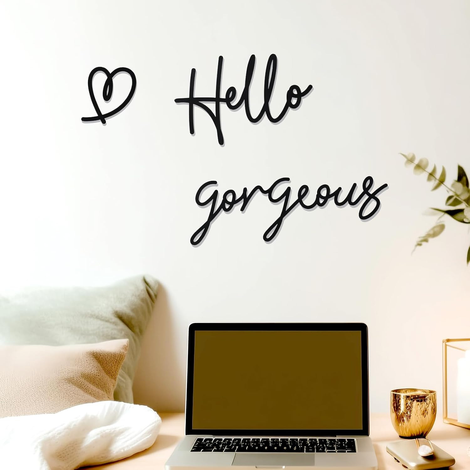 Hello Gorgeous Heart Sign Wall Decor Black Metal Wall Decor Modern Hello Gorgeou