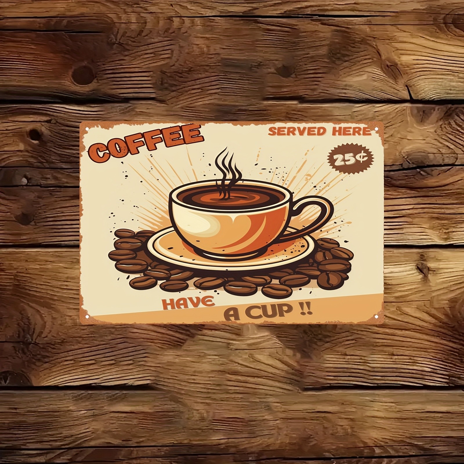 Retro Café Metal Sign with Coffee Cup Wall Art