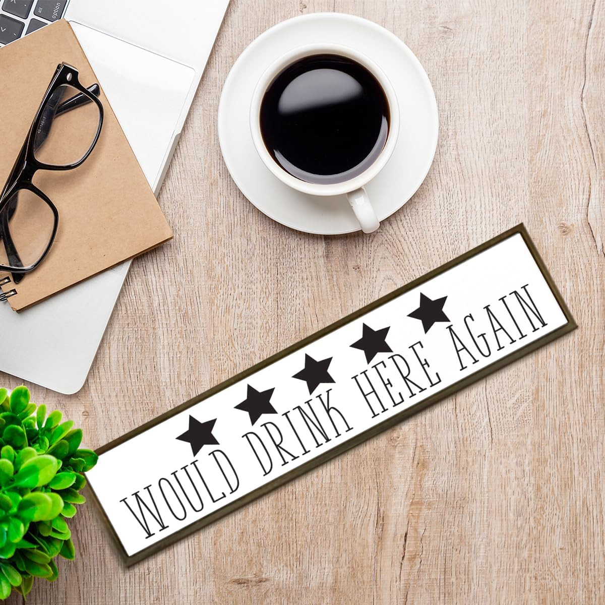 Rustic Wood Bar Sign, Would Drink Here Again Sign – Five Star Rating Decor, Gift