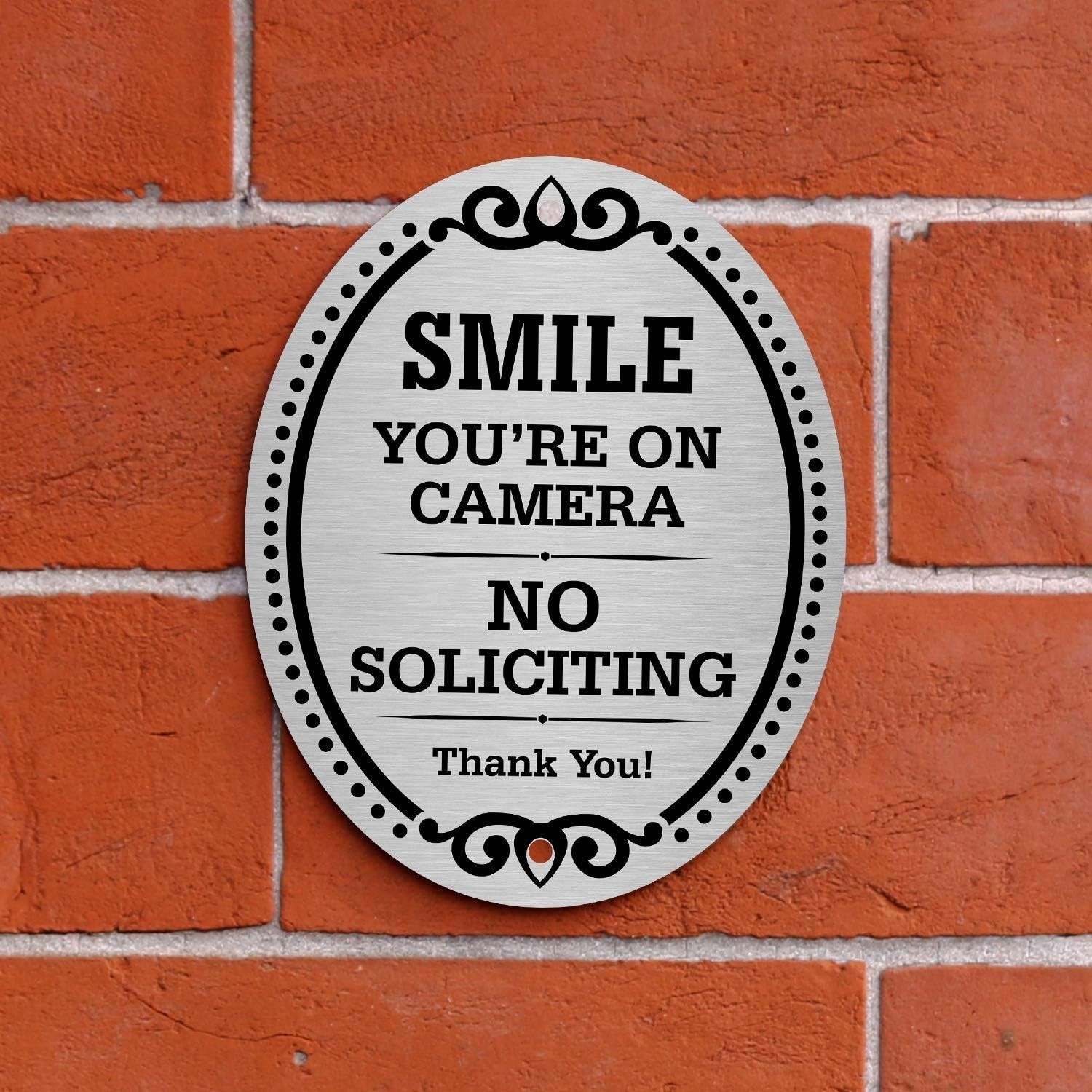 No Soliciting Sign Aluminum 4×5 Inch Peel & Stick Indoor Outdoor Office Property