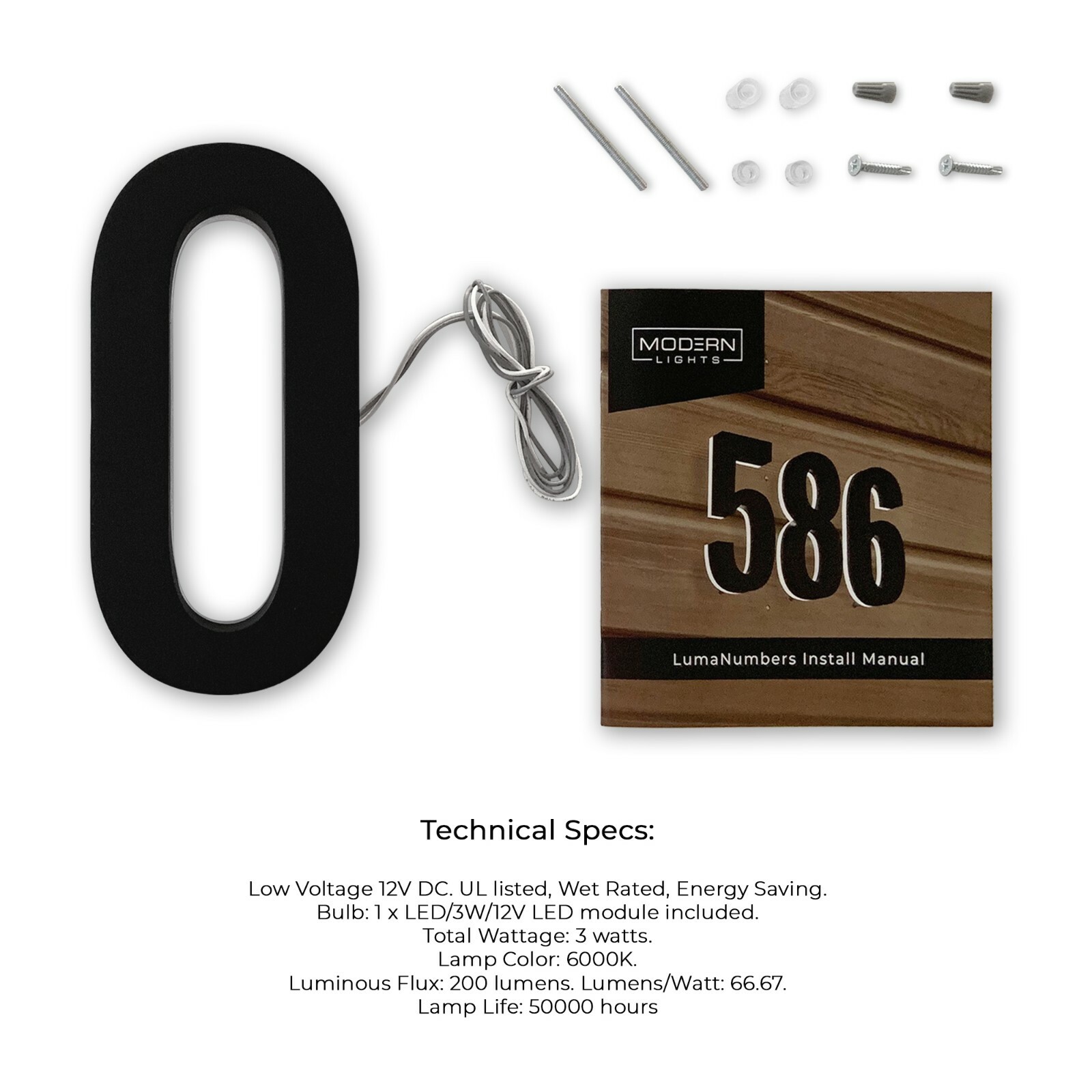 7″ ABS-Polymer Backlit LED 5000K Illuminated Address Numbers, Modern Look Number