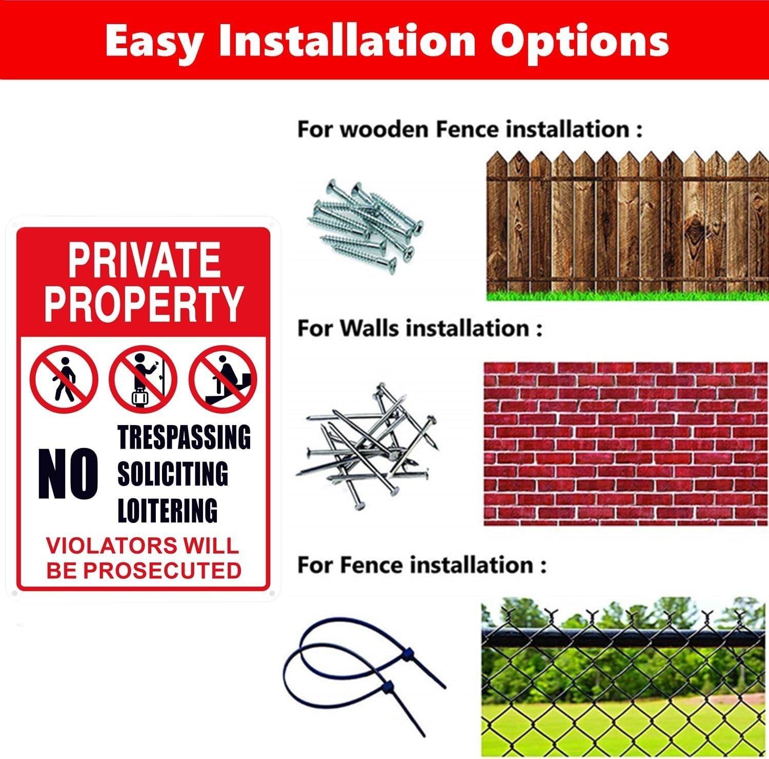 No Trespassing, No Soliciting, No Loitering Sign – 10×14 in Aluminum Warning Sig