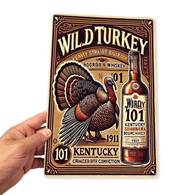 2D Flat, 1pc Wild Turkey Bourbon Whiskey Vintage Metal Tin Sign – Retro Bourbon
