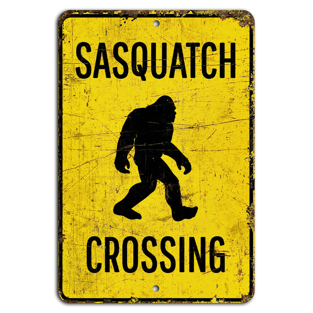 Sasquatch Crossing Yellow Sign – Bigfoot Themed Warning Decor
