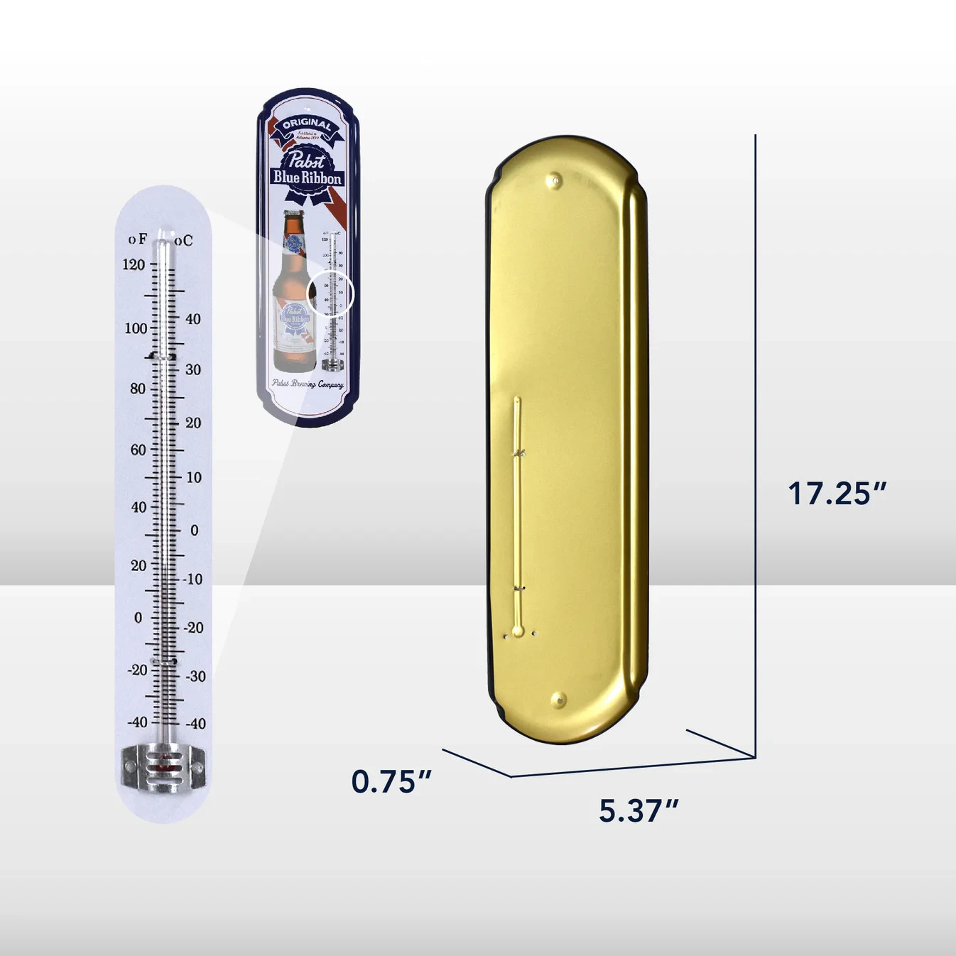 Pabst Blue Ribbon Metal Thermometer Wall Sign Retro Beer Bar Garage Man Cave