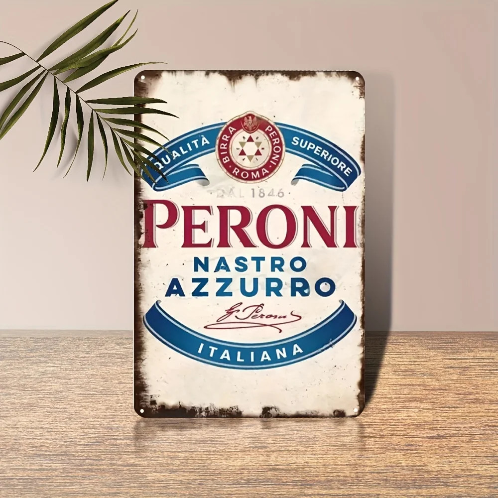 Vintage Peroni Nastro Azzurro Italian Beer Tin Metal Signs, Rustic Iron Wall Pla