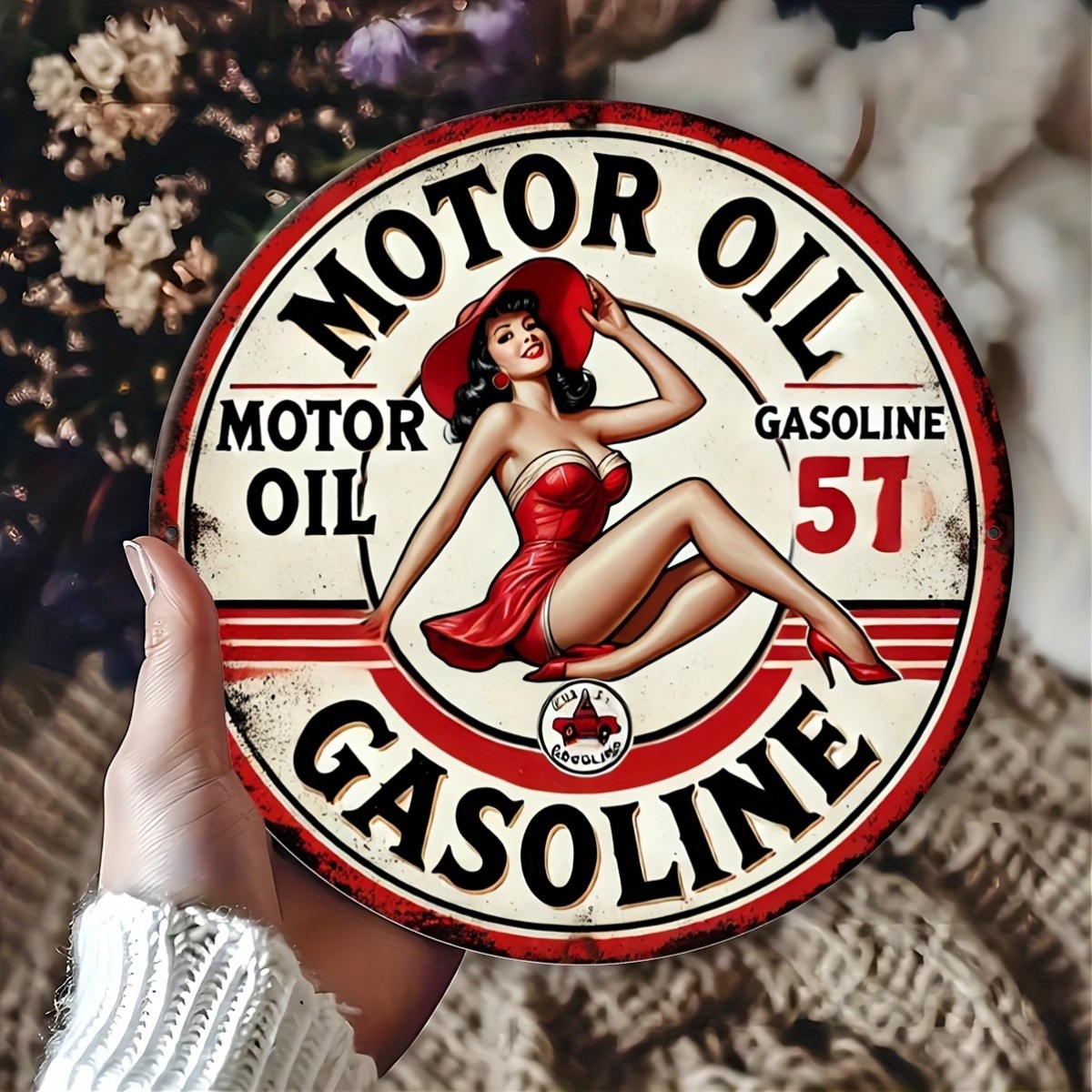 2D Flat Retro Engine Oil Gasoline Tin Metal Signs 8×8 Inches: 2D Printed Sticker