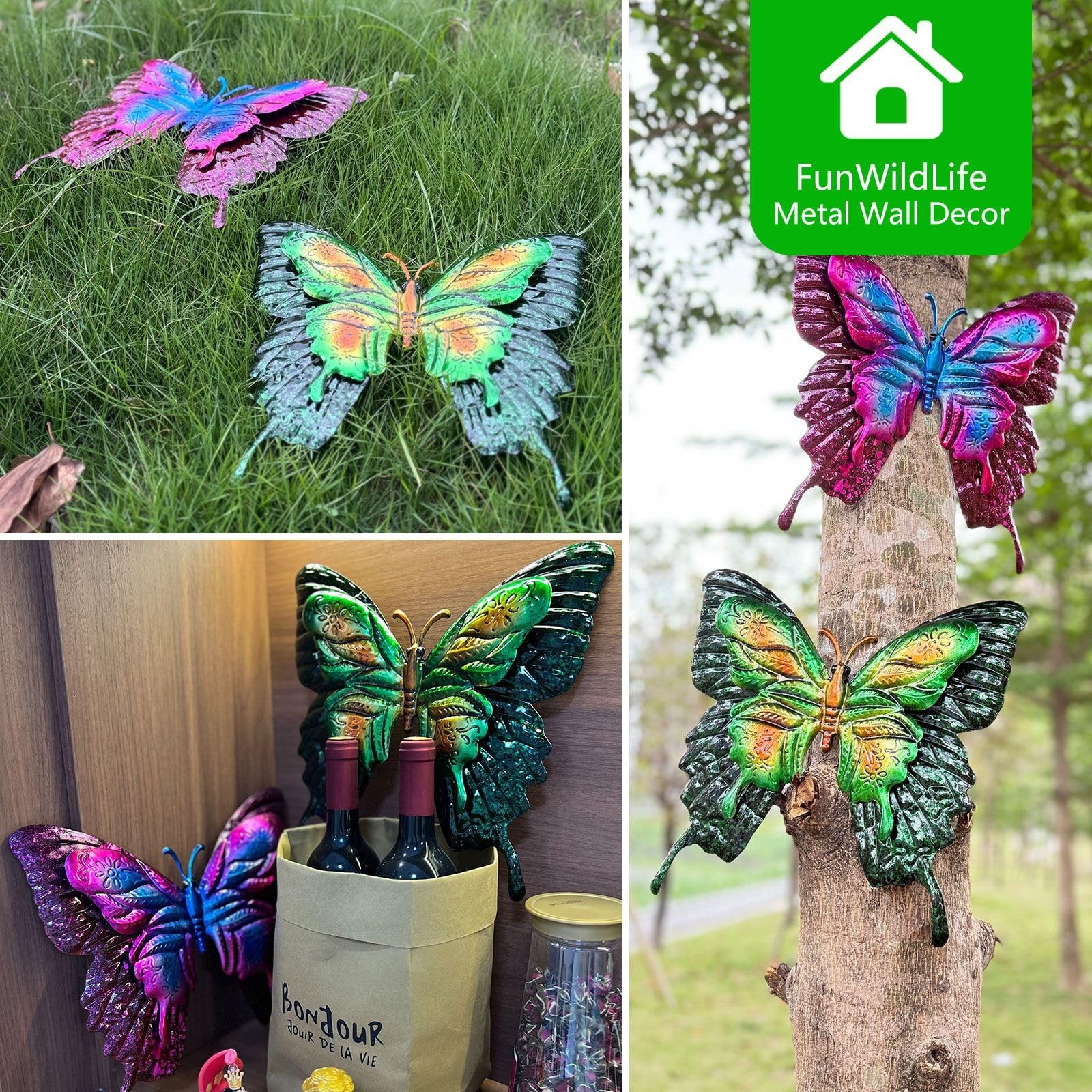 Metal Butterfly Wall Decor – 2 Pack 11.4″ Outdoor Fence Wall Art Decor, Large…
