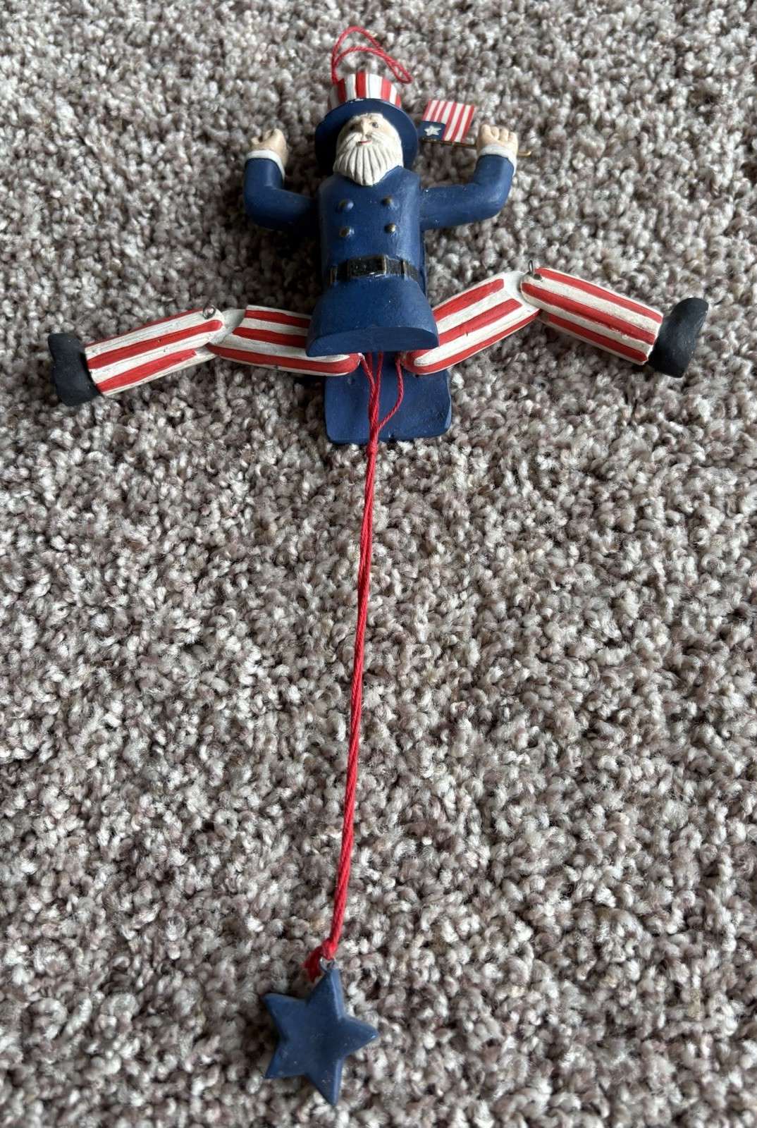 Vintage Uncle Sam Flag Stars & Stripes Door Hanger Pull String Rustic Americana
