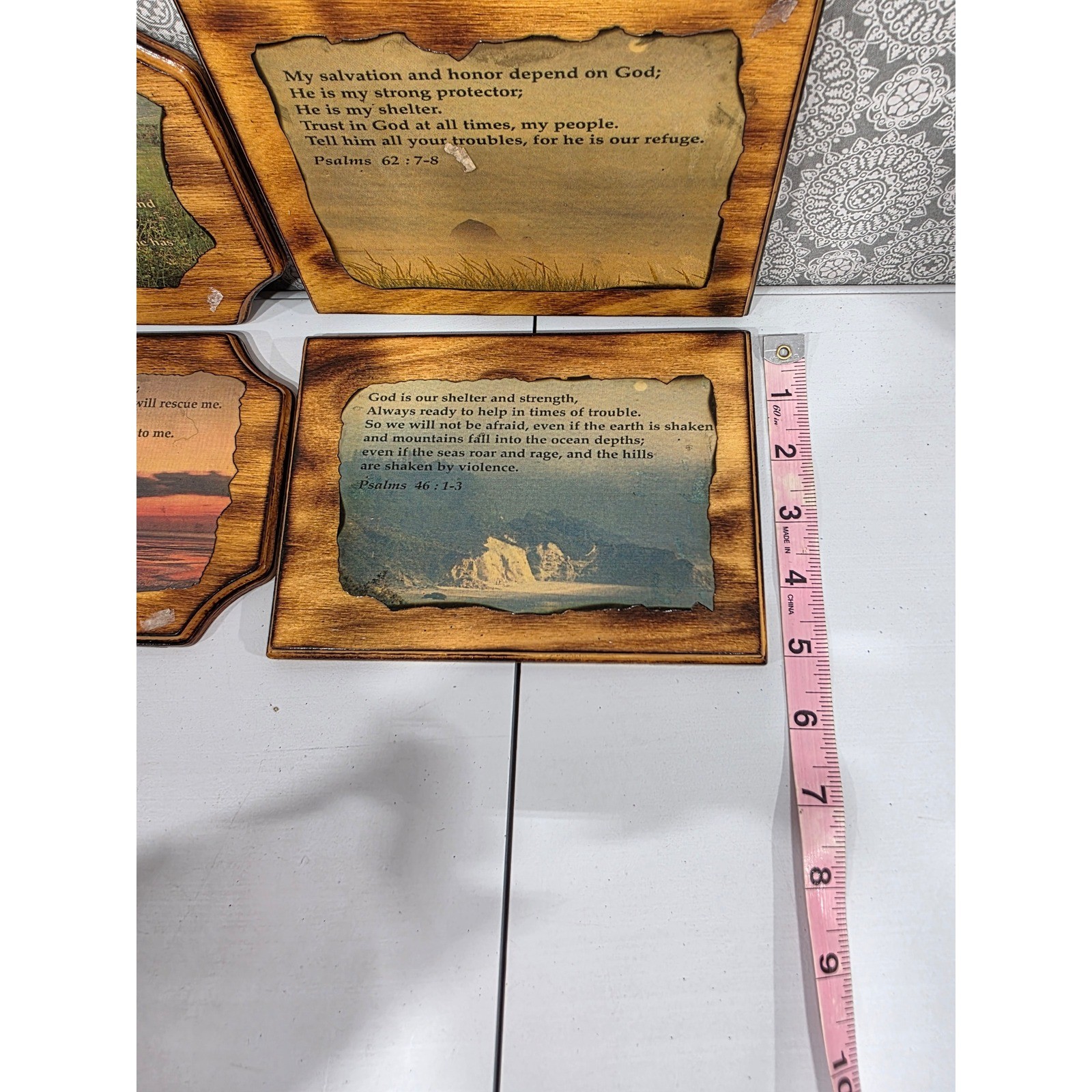 Set of 6 Wooden Wall Art Plaques Religious Bible Verse Landscape Decor