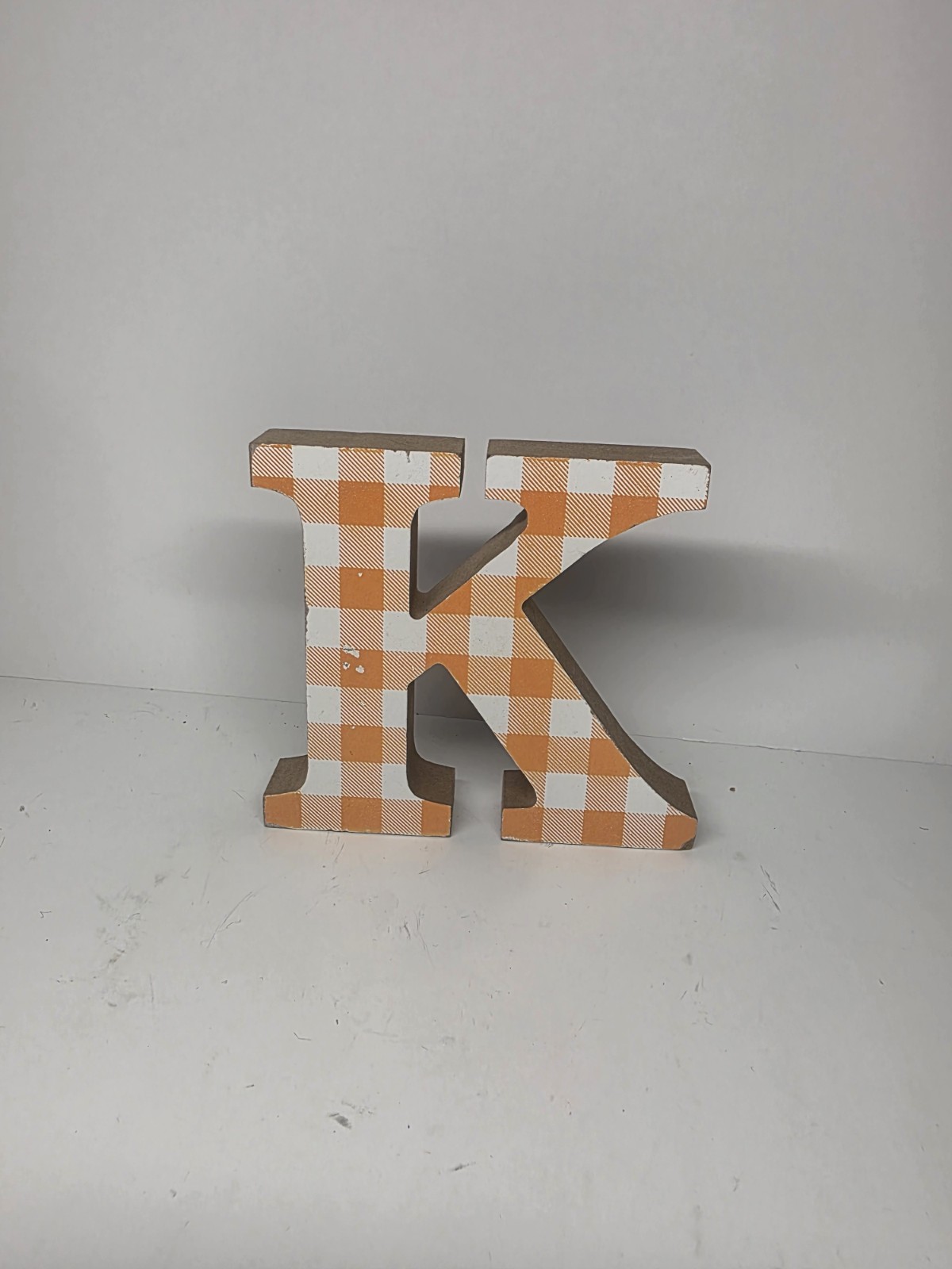 Decorative Wood Free Standing / Hang Letter “K” Yellow Plaid