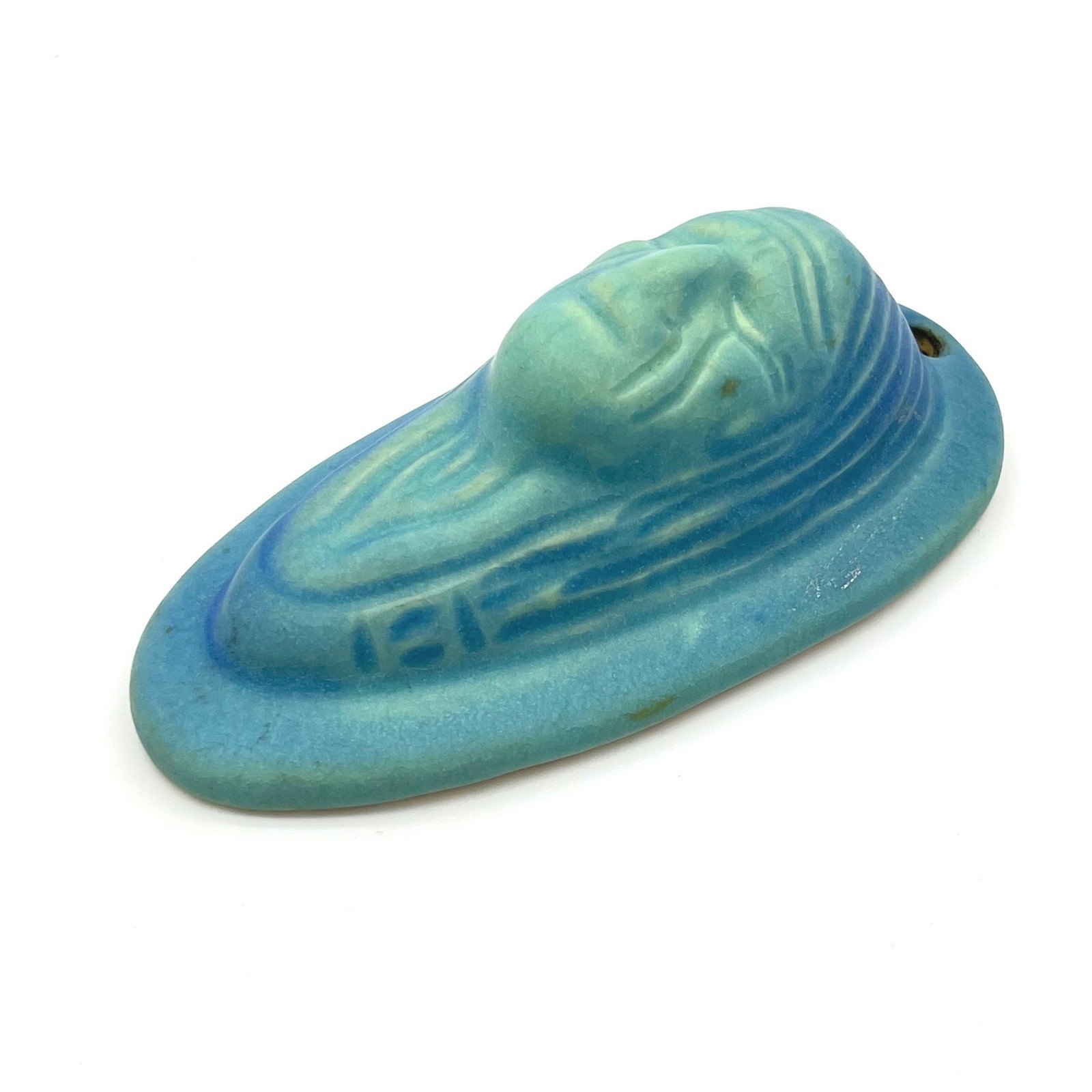 Van Briggle Pottery Spirit Face Hanging Plaque Blue Matte Glaze Colorado Springs