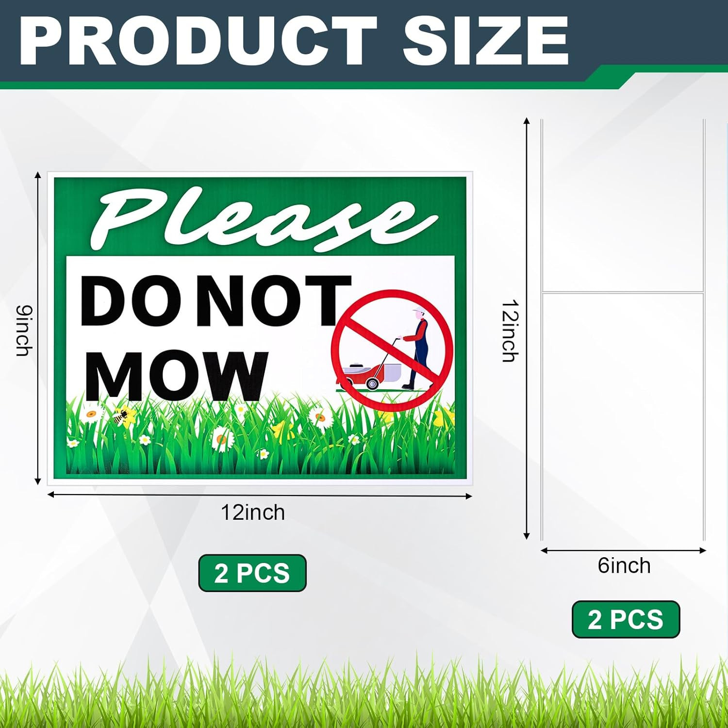 2 Pcs Please Do Not Mow Sign with Metal H Stake 12 X 9 Inches No Mow May Yard Fl