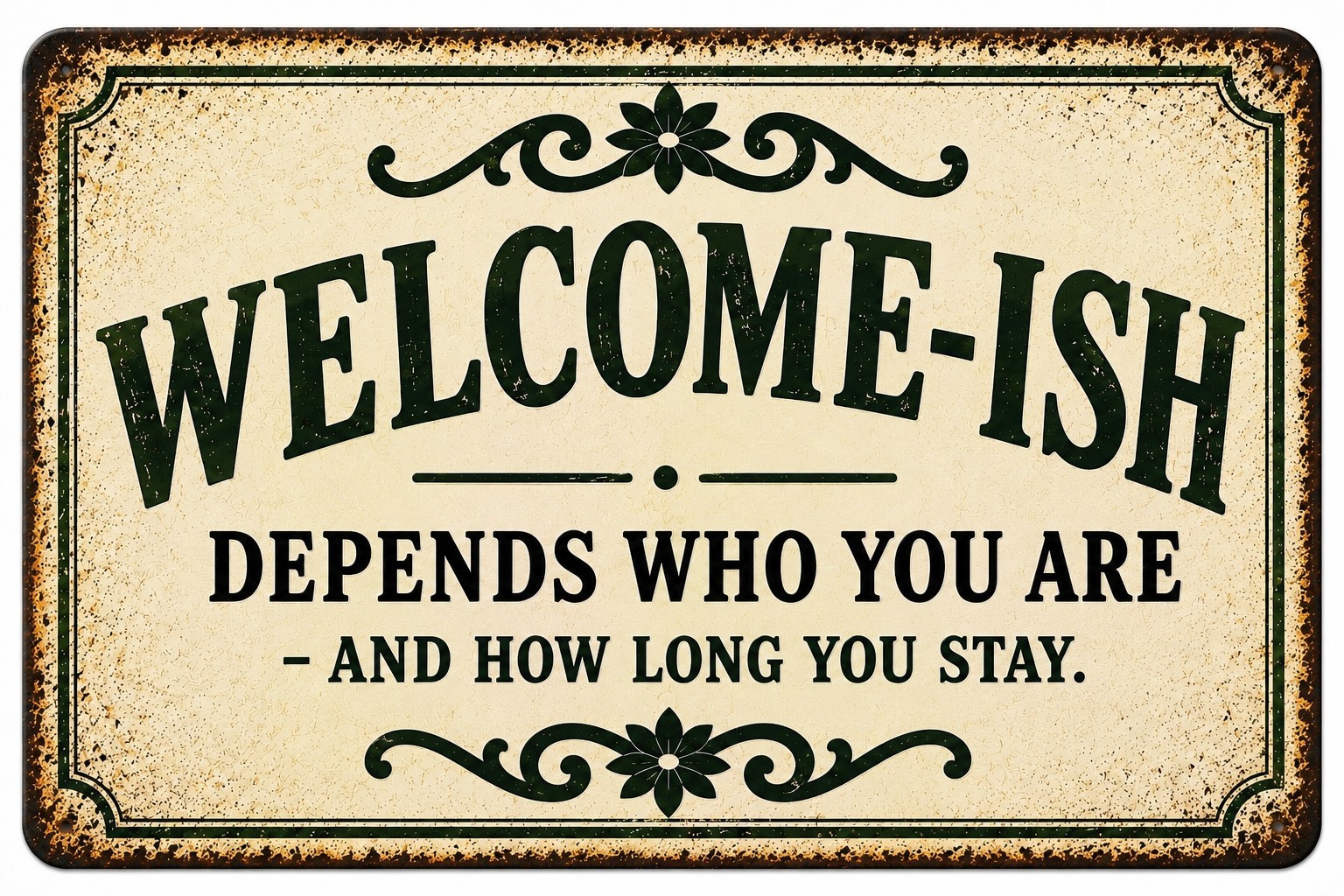 Welcome-ish Funny Porch Sign Rustic Farmhouse Welcome Sign Metal Tin Sign 12×8