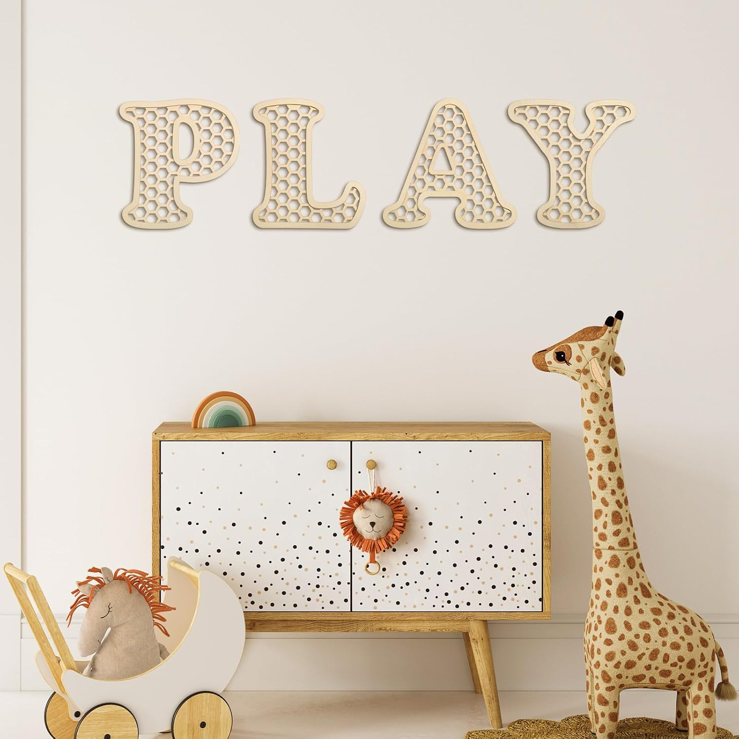 Playroom Decor 12 in Wooden Rattan Letters Set Playroom Sign Decor Boho Wall Sig