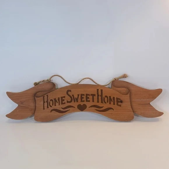 VTG Handmade Wooden Home Sweet Home Sign Wall Hanging Solid Wood Rustic Neutral