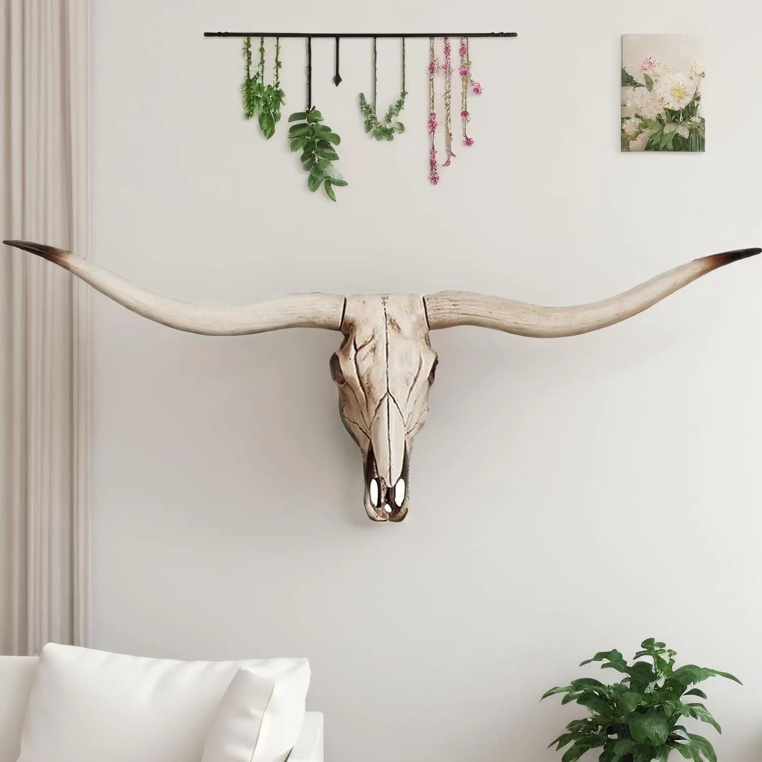 BKCEHCRS Longhorn Skull, Cow Skull Wall Decor, Faux Taxidermy Head Wall Decor…