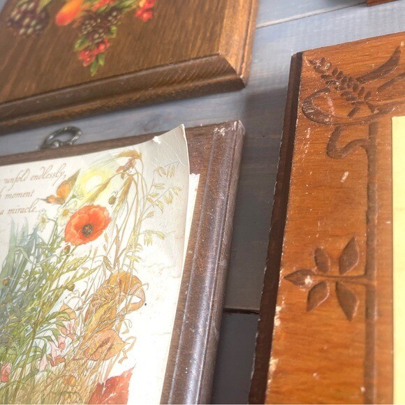 Vintage Lightly Distressed Wooden Wall Hangings Floral Fruit Poetry