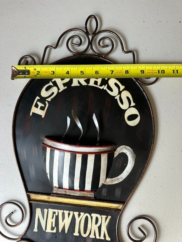 Black Metal Espresso Coffee Cup Wall Art Sign – New York Decor – 17″ x 11″