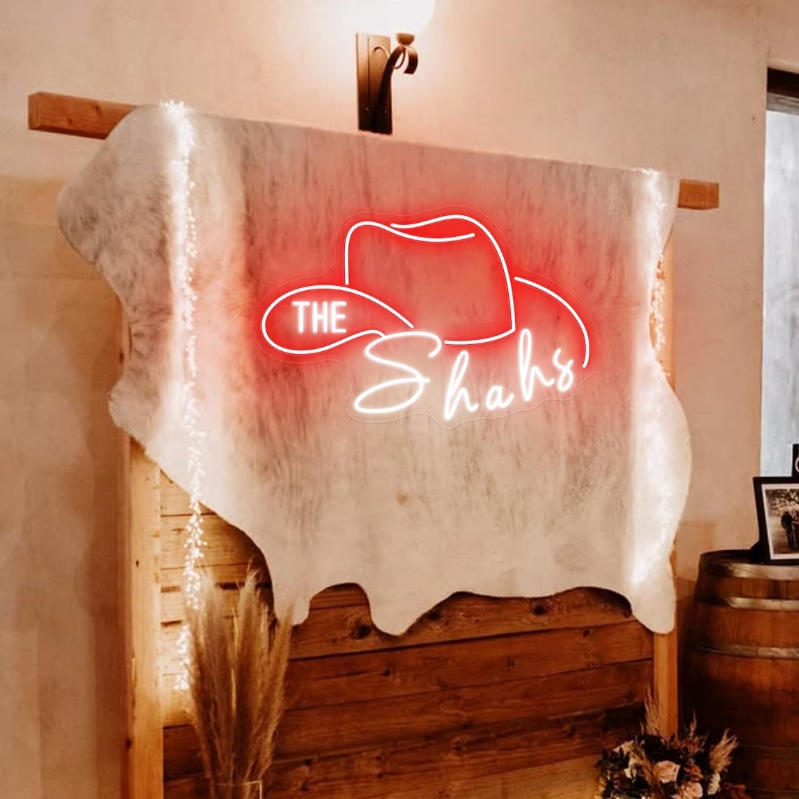 Custom Cowboy Hat Neon Sign Personalized Western Cowboy Wedding Party Art Deco