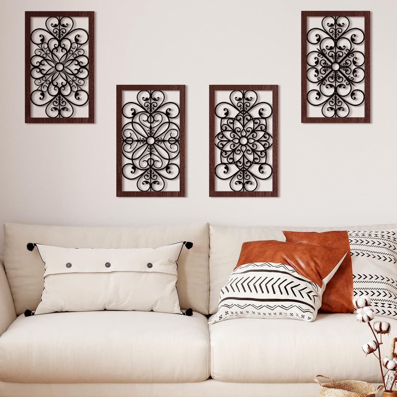 4 Pieces Thicken Rustic Wall Decor Modern Farmhouse Wooden Hollow Carved Design