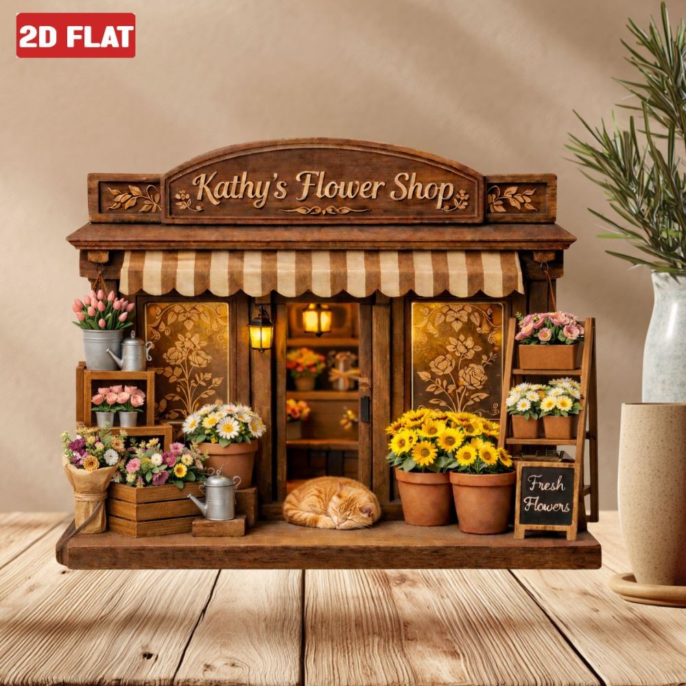 Custom Flowers Shop Wooden Block Decor Floral Store Block Sign 2D FLAT Mom Gifts