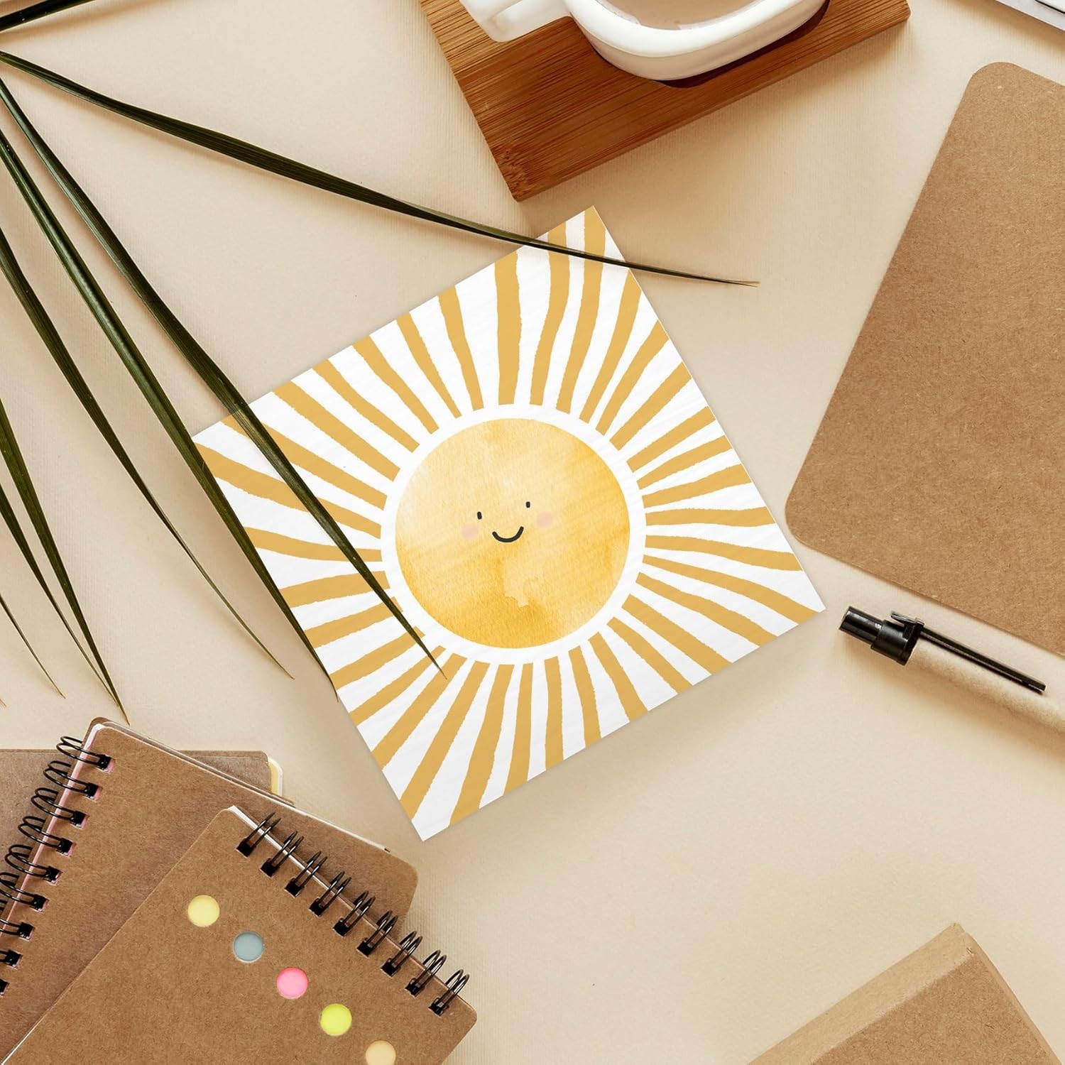 Inspirational Sun Sunshine Wood Box Sign Desk Decor 5X5, Pop Smiles Rustic