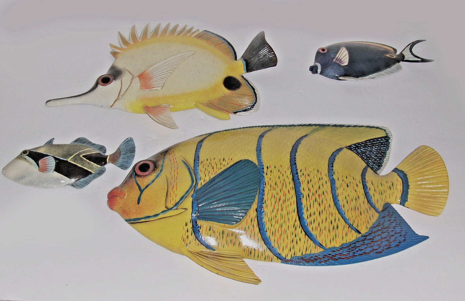 Vtg Wall Art Fish Charlotte Int’l Trade Painted Plastic Set of 4 Beach Bath