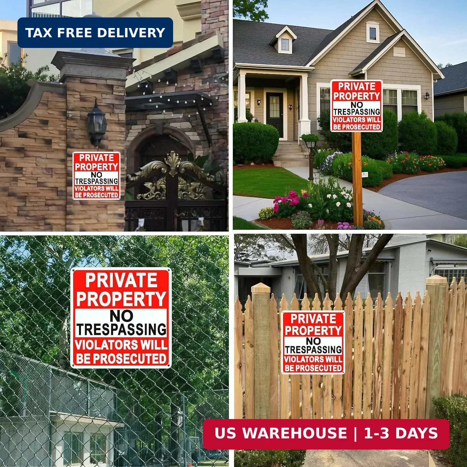 4 Pack Large No Trespassing Signs Private Property, 9.5 Inch x 9.5 Inch Private
