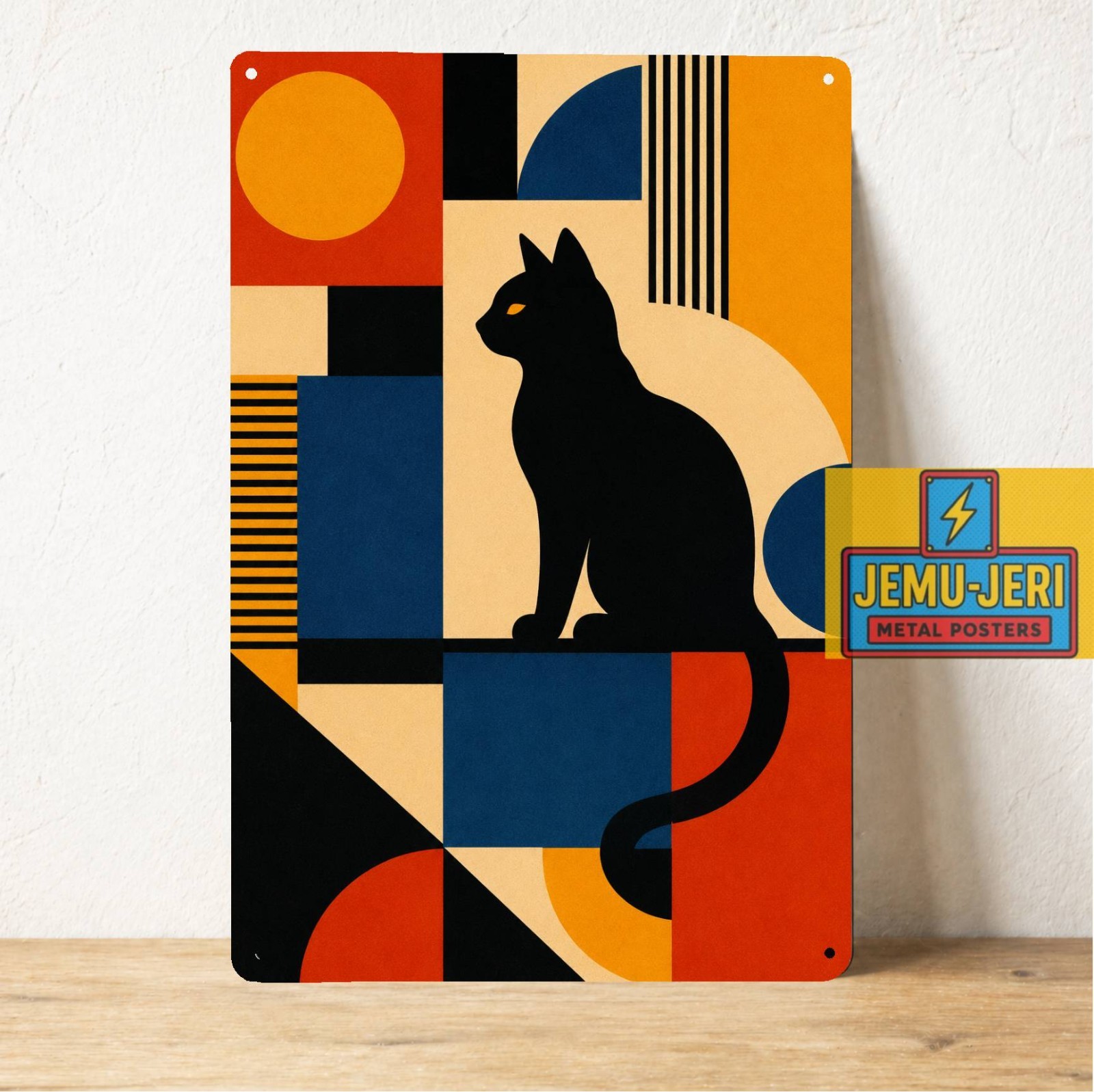 Black Cat Bauhaus Art Metal Poster Tin Sign Geometric Modern Wall Decor 20x30cm