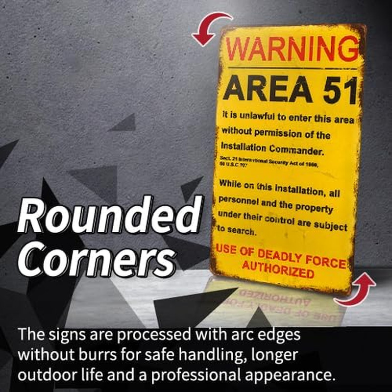 Vintage Area 51 Warning Sign 12×8 Inch – Humorous Garage, Bedroom or Yard Decor