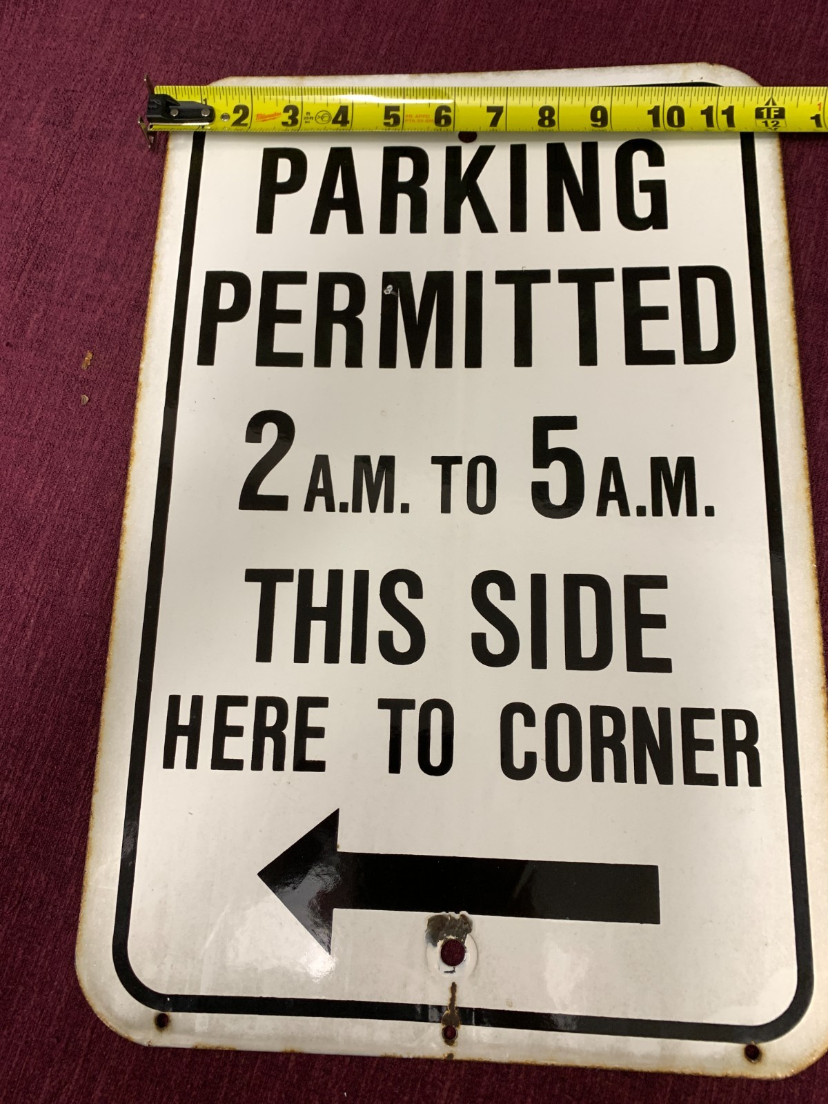 Authentic Old PARKING PERMITTED 2 AM TO 5 AM THIS SIDE Metal Street Sign 8 x1 2″