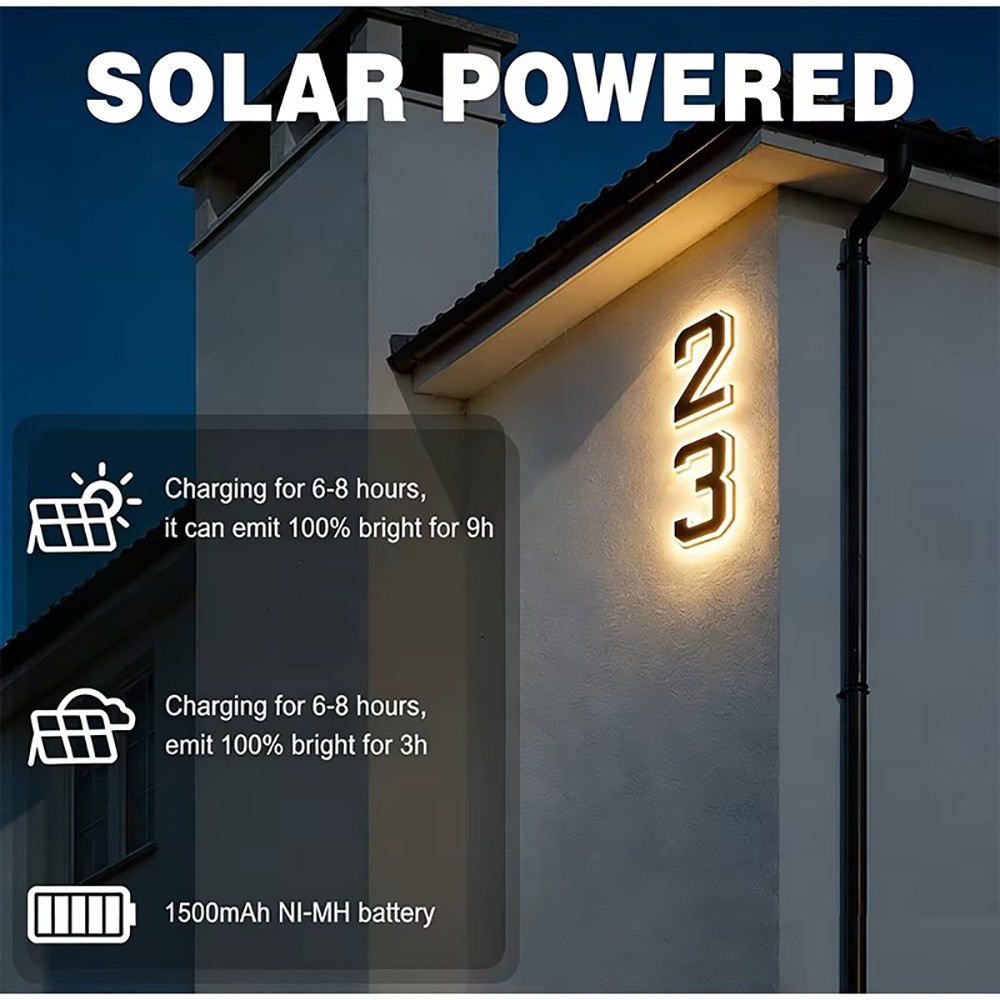 Solar LED House Number Sign Outdoor Waterproof Lighted Address Number 4.7inch