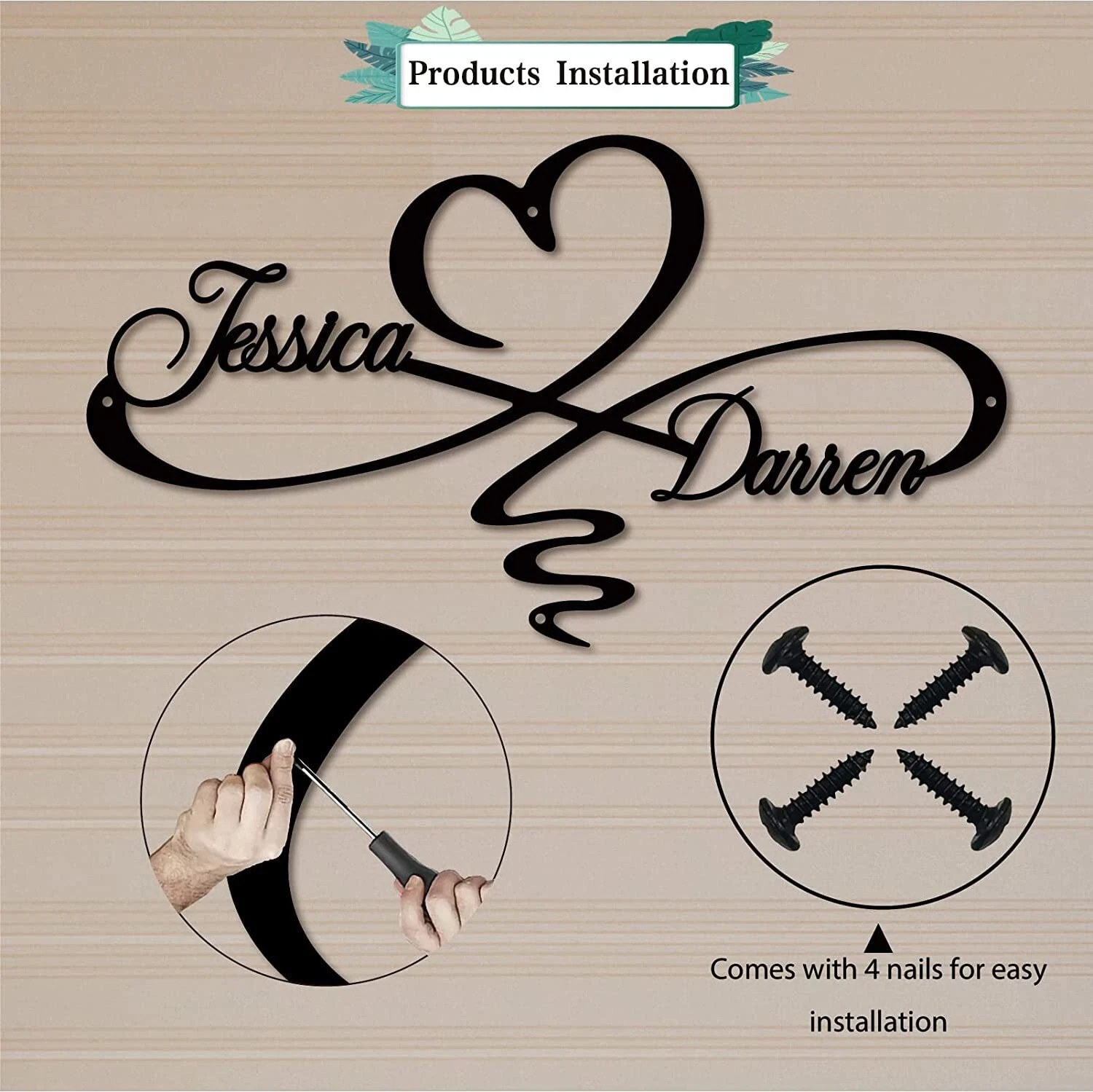Personalized Infinity Heart Name Metal Sign Custom Wedding Anniversary Gift Deco