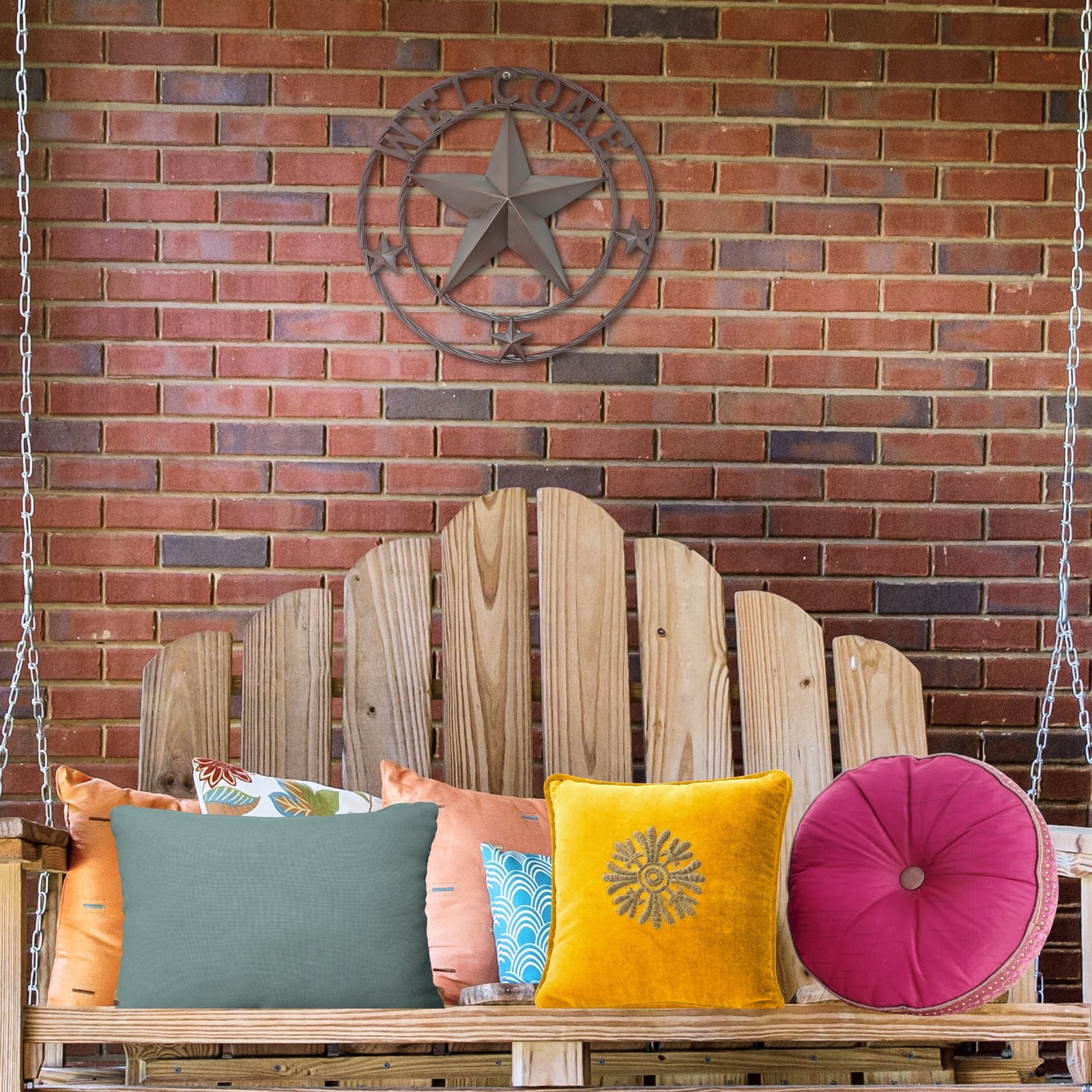 Rustic Western Metal Circle Welcome Star Wall Art Hanging Decor Sign Plaque Gift