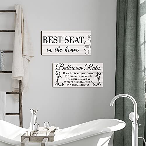 2 Pack Funny Bathroom Wall Decor Sign Wooden Toilet Bathroom Rule Wall Art