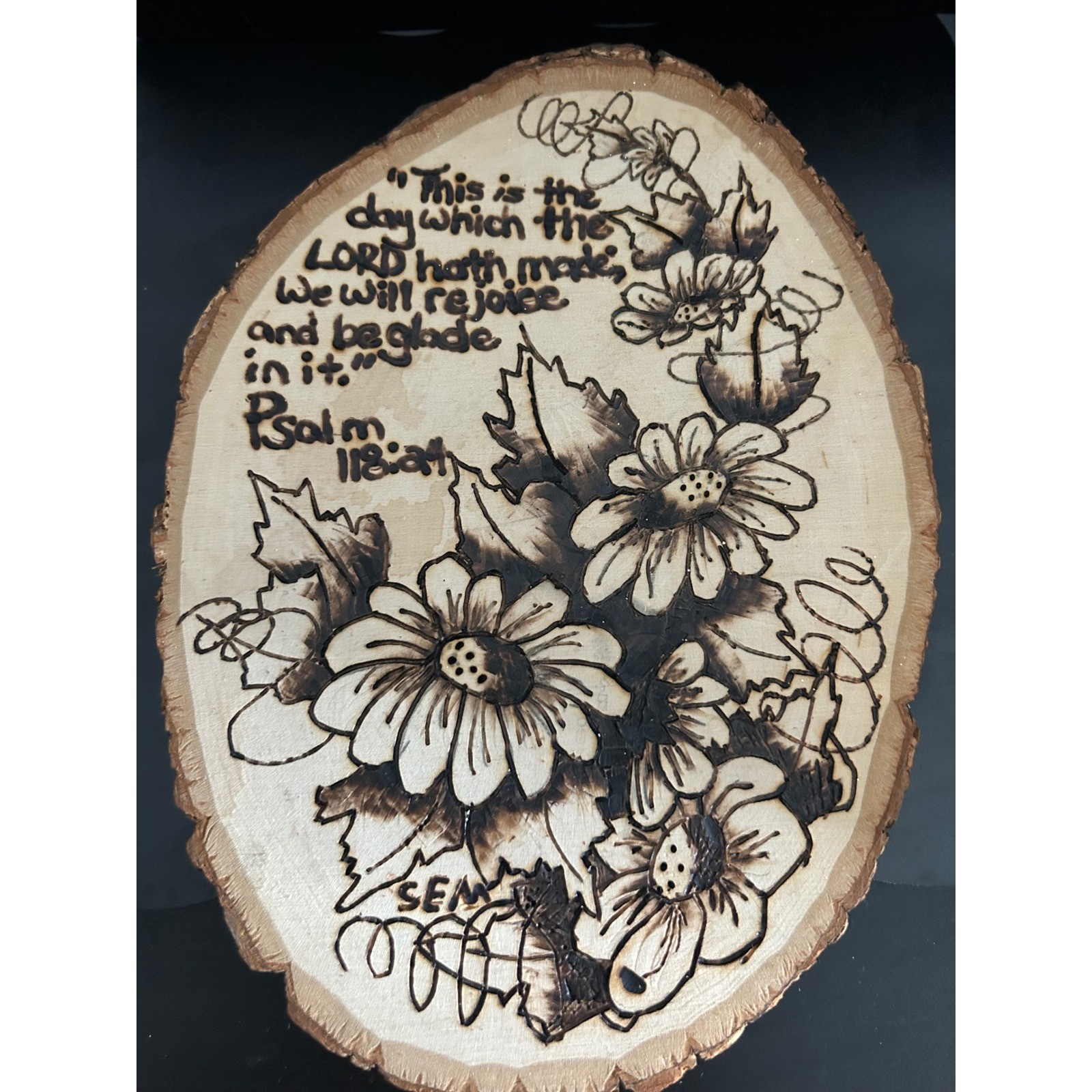 Wood Burned Wall Art Unisex Tan Good Psalm 118:24 Floral Live Edge Plaque
