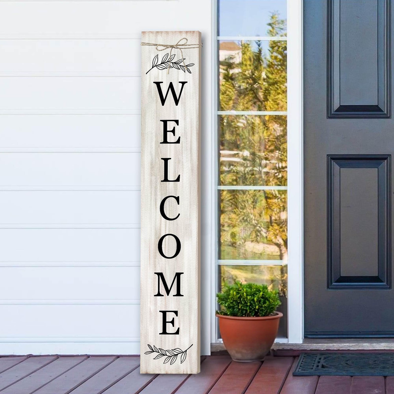 Welcome Sign for Front Porch Standing – Wooden Vertical Hanging Farmhouse Decor