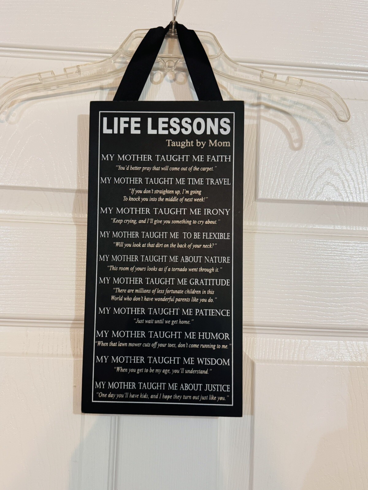 Life Lessons Taught By Mom Plaque, 6.5 x 13 In. Adams Co Funny Mother Sayings