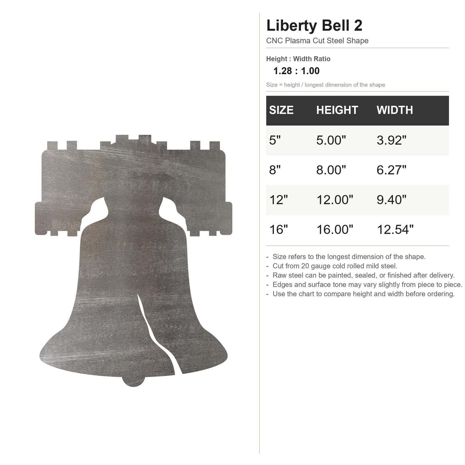Liberty Bell 2 Steel Cutout Shape, Raw Metal Wall Art and Craft Supply