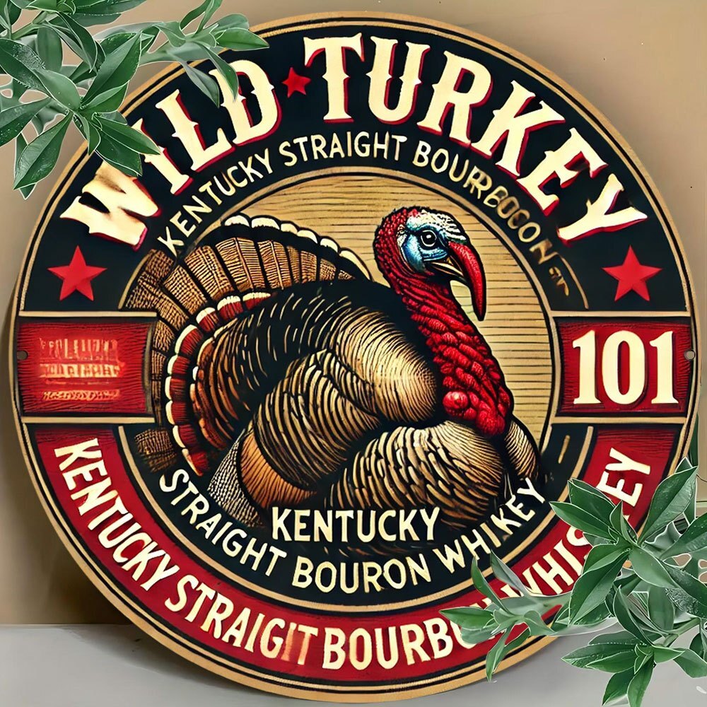 Wild Turkey Kentucky Straight Bourbon Tin Metal Signs, 8-Inch Durable Aluminum R